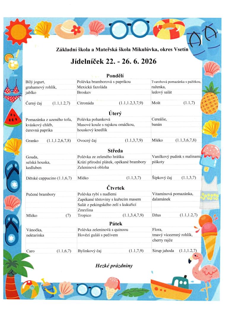 Jídelníček 15. - 19. 6. 2026 Jídelníček 15. - 19. 6. 2026